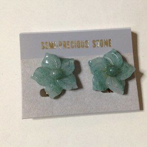 Vintage Green Adventurine Semi-Precious Gemstone Clip Back Earrings